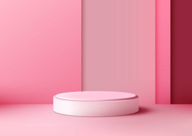 Sevgililer Günü ürün sunumları bu gerçekçi 3D beyaz podyum modeliyle. Yumuşak pembe & beyaz renkler aşk, güzellik ve zarafet için zemin hazırlar. Vektör illüstrasyonu