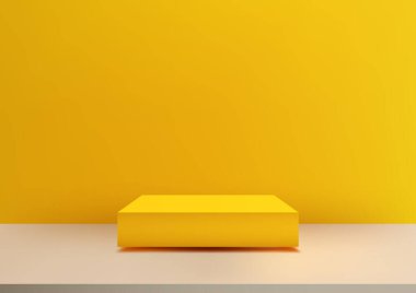 Gösteri 3D sahne tasarımı. Sarı arka planda parlak sarı bir podyum. Vektör illüstrasyonu