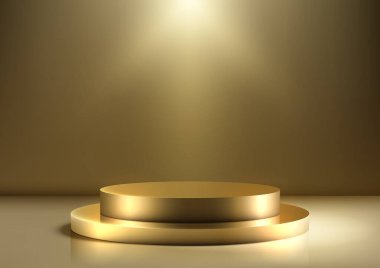 Minimalist altın podyum modeli ürün sunumlarınıza biraz zarafet katmak için mükemmel bir yöntem. Vektör illüstrasyonu