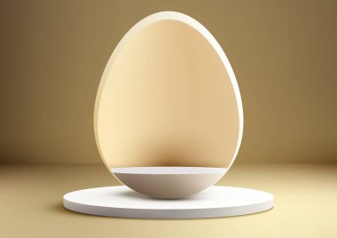 Minimalist Paskalya sahnesinde tek bir yumurta sergileniyor. Ürününüzün veya tasarımınızın altını çizmek için ideal. Vektör illüstrasyonu