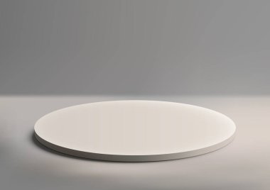 Gri arka planda 3 boyutlu beyaz daire podyum, minimum stil, ürün ekran, vitrin, sunum tasarımı. Vektör illüstrasyonu