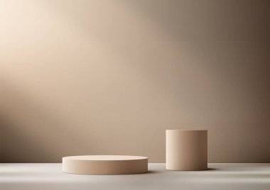 Açık renkli bir zeminde 3 boyutlu iki bej silindir ve arkalarında da ışık huzmesi olan gölgeli bir duvar var. Vektör illüstratörü