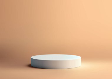 Yumuşak brwon arka planda üç boyutlu gerçekçi beyaz podyum. Ürün sergileri, sunumlar ve daha fazlası için mükemmel. Vektör illüstrasyonu