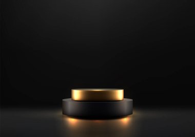 Lükslü Siyah ve Altın Podyum, arka planda spot ışığı, Showroom Showcase için Zarif Ürün Model