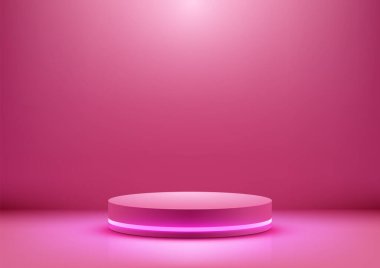 3D Parlak Pembe Podyum, Neon Light, Modern Teknoloji Ürün Modeli ve Showroom Showcase