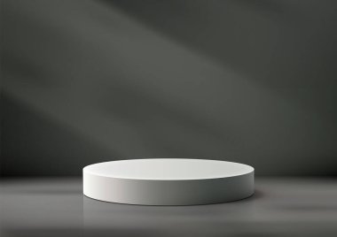 Gri Duvar Yüzey Arkaplanındaki 3B Beyaz Daire Podyumu, Showroom Showcase için Modern Stil Ürün Modifisi
