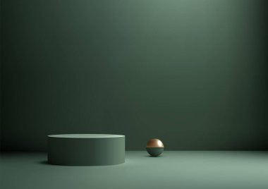 Lüks 3D Yeşil Podyum Altın Top Ürün Gösterimi, Zarif Mockup ve Gösteri Arkaplanı