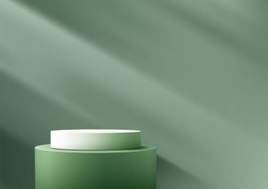 Modern 3D Yeşil ve Beyaz Podyum Zarif Ürün Gösterimi, Doğa Konsepti Mockup ve Showroom