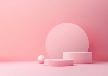 Çember Arkaplan ve Toplu Modern 3D Pembe Podyum, Ürün Ekranı, Mockup, Showroom ve Görsel Gösteri için İdeal