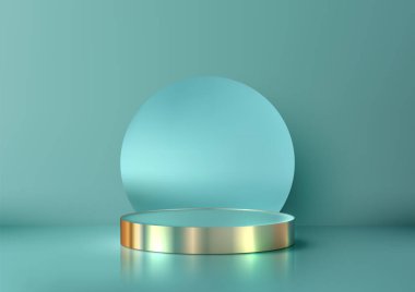 Lüks 3D Mavi Rom Podyumu ve Yumuşak Mavi Arkaplanda Daire Arkaplanı, Modern Ürün Ekranı, Mockup, Showroom ve Visual Showcase için ideal