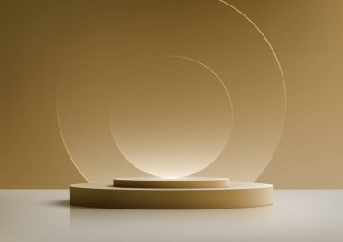 3 boyutlu sarı podyum sehpası modern iç mekan ürün gösterimi için mükemmel. Bir zemine ve yumuşak mavi arkaplana ayarla