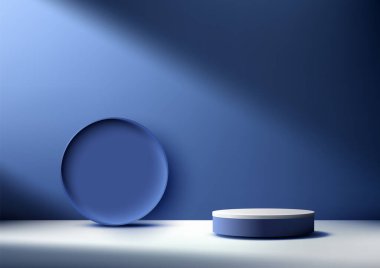 Mavi Arkaplanda 3D Mavi ve Beyaz Podyum, Ürün Sunumu, Mockup ve Pazarlama için ideal