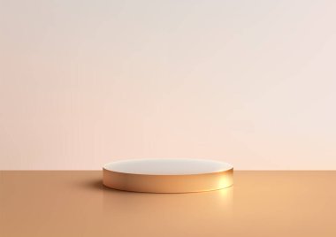 Hafif arka planda minimalist bir lüks 3D altın podyum, zarif ve stili olan ürünleri sergilemek için mükemmel.