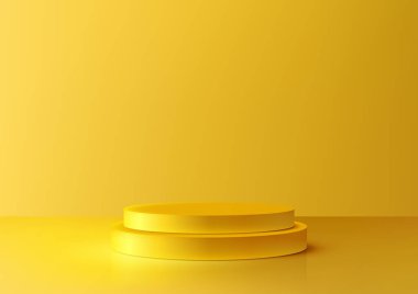 Büyük ve Küçük Silindirik Sarı Platformlu Modern 3D Sahne veya Minimalist Ürün Gösterimi ve Showroom Biçiminde Podyum