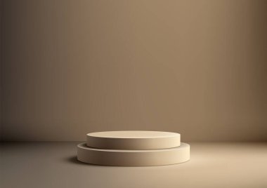 Modern Ürün Ekranı, Mockup ve Showroom Showroom Showcase için 3D Bej İki Katmanlı Açık Kahverengi Duvar Sıcak ve Yumuşak Aydınlatma