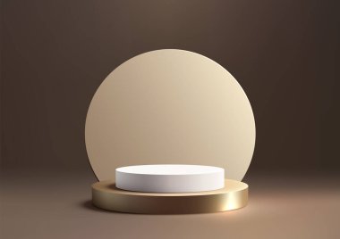 Modern Ürün Görünümü, Mockup ve Gösteriş için Altın Platform 'da 3D Lüks Beyaz Podyum Zarif ve Minimalist Biçimli