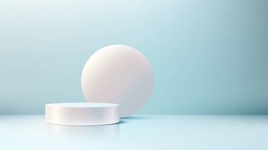 Modern Ürün Model Gösterimi için Açık Mavi Arkaplanda Minimum 3D Dairesel Podyum ve Çember