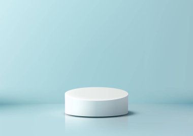 Mavi Arkaplanda Temiz ve Zarif 3D Beyaz Podyum, Ürün Ekranı, Mockup, Showroom ve Showcase, Minimalist ve Modern Tarz İçin İdeal