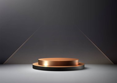 Modern Minimalist Biçimli Lüks Altın 3D Platform, Zarif Siyah Üs Podyum Tasarımı Ürün Gösterimi, Mockup ve Vitrin