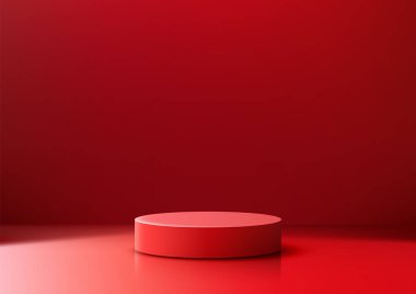 Çin Yeni Yılı 'nı canlı bir 3 boyutlu kırmızı silindirik podyumla kutlayın. Ürün sergileri, sergi salonları ve festival sunumları için mükemmel..