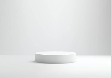 Açık gri bir yüzey üzerinde minimalist 3d beyaz silindirik podyum, ürün modellemeleri, markalaşma sunumları ve temiz modern estetiğe sahip stüdyo gösterileri için mükemmel.