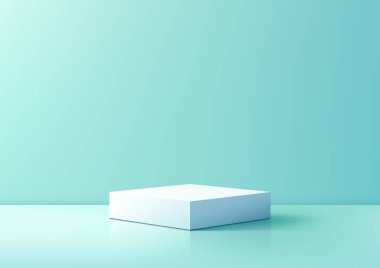 3B modern beyaz dikdörtgen platform yansıtıcı bir yüzey ile bir ışık tepe arkaplan, ürün modellemeleri, reklamcılık ve minimalist sunumlar karşı