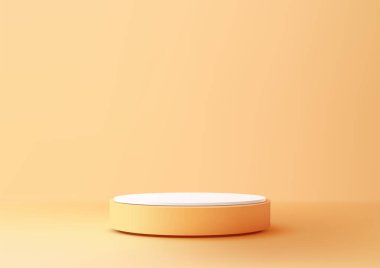 3 boyutlu silindirik şeftali rengi, beyaz dairesel kaplama, ürün modellemeleri, markalaşma ve modern ekran için mükemmel. Yumuşak bir zeminde parlak, temiz ve minimalist bir tasarım.