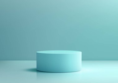 mat silindir sahne ve parlak zemin ile minimal aqua ürün podyumu markalaşma sunumu ve modern tasarım konsepti için sakin ve zarif bir zemin oluşturur