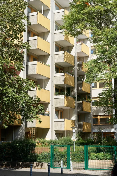 Prefabricated concrete building in a green oasis in downtown Berlin in Germany