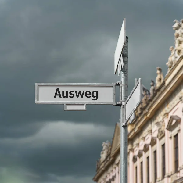 Road Sign German Inscription Ausweg Way Out Crisis Translation Way — Stock Photo, Image