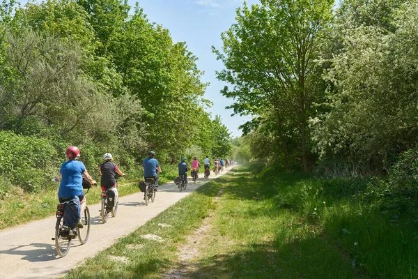 Caminho Com Ciclistas Longo Costa Penhasco Entre Cidades Kuehlungsborn Heiligendamm Fotografia De Stock