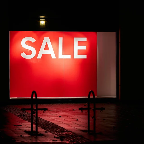 Illuminated Red Shop Window Germany Night Lettering Sale — Stock Photo, Image