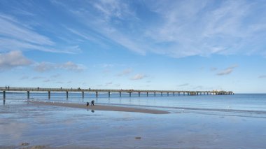  Almanya 'nın Ruegen adasında, Binz' de bir rıhtım mevsimin sonunda, sonbaharda bir gün                              