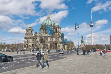   Berlin, Germany  March 28, 2024: Street scene in Berlin-Mitte with Berlin Cathedral and television tower in the background                              clipart