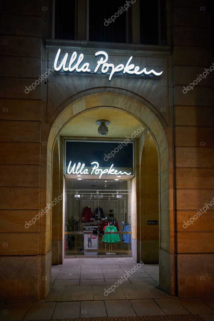 Dresden, Germany  January 17, 2025: Store of the german fashion company Ulla Popken, supplier for plus sizes in the city center of Dresden at night