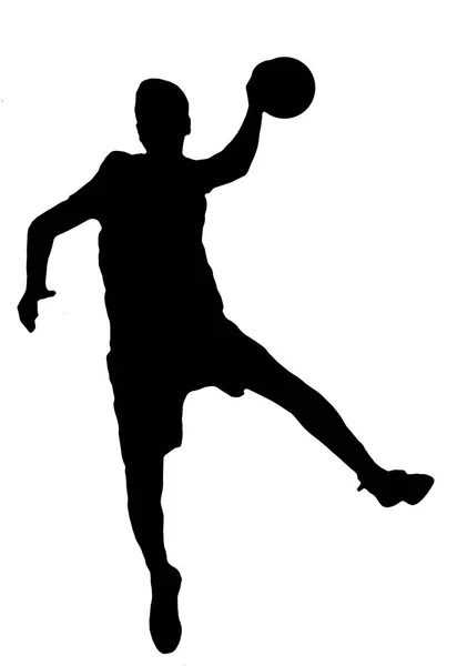 Handbal Speler Als Silhouet Geïsoleerd Wit Tijdens Het Gooien Van — Stockfoto