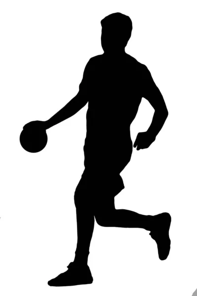 Joueur Handball Comme Silhouette Isolée Sur Blanc Tout Lançant Une — Photo