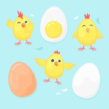 Farklı pozisyonlara ve duygulara sahip paskalya piliçleri