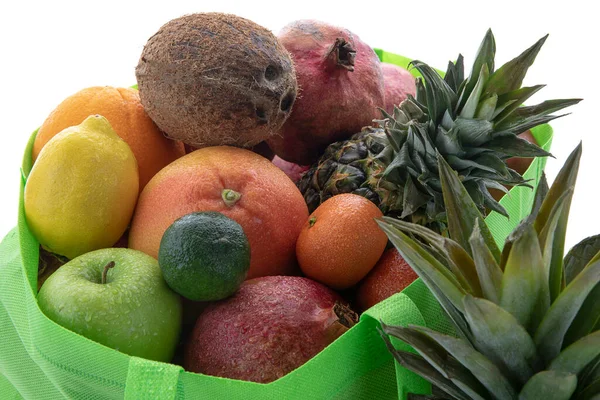 Fruits Frais Dans Sac Toile Vert Épicerie — Photo