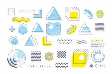 Mega dizayn elementleri. Vektör soyut geometrik çizgiler ve grafik şekiller