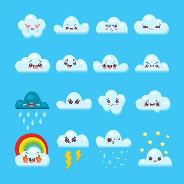 Nubes Dibujos Animados Con Elementos Emociones — Vector de stock