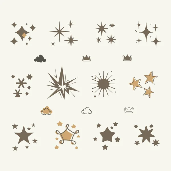 Colección Iconos Estrellas Pegatinas Con Formas Geométricas Estilo Retro — Vector de stock
