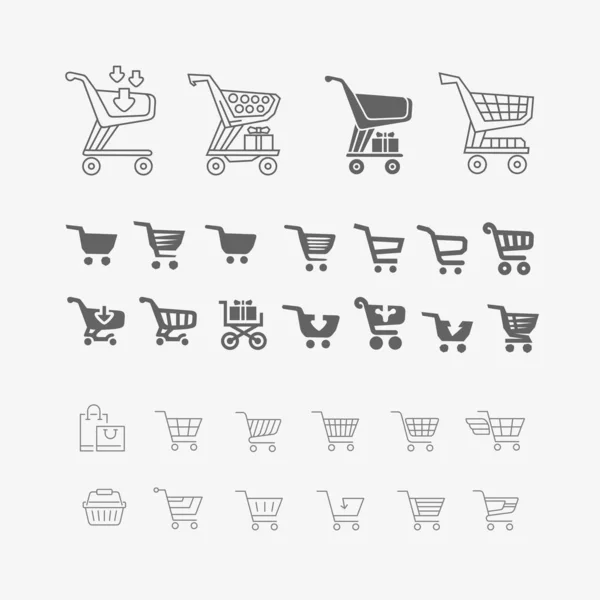 Chariots Achat Ensemble Supermarchés Icônes Stylisées — Image vectorielle