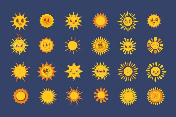 輝く太陽の形のピクトグラムのコレクション — ストックベクタ