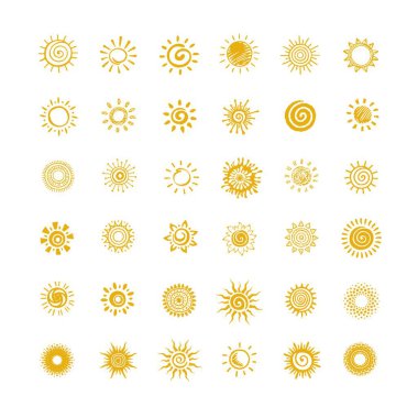 Parlayan güneş şeklinde piktogram koleksiyonu.