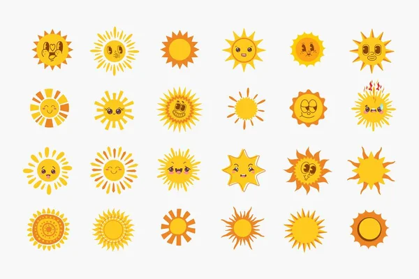 輝く太陽の形のピクトグラムのコレクション — ストックベクタ