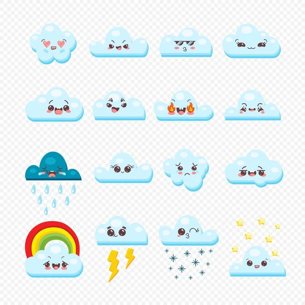 Nubes Dibujos Animados Con Elementos Emociones — Vector de stock