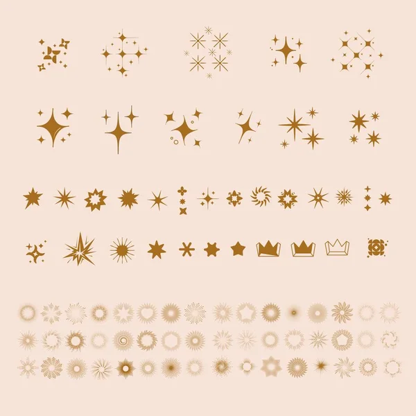 Sammlung Von Sternensymbolen Und Stickern Mit Geometrischen Formen Retro Stil — Stockvektor