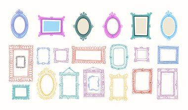 Çizgi film tarzında elle çizilmiş çerçevelerin koleksiyonu