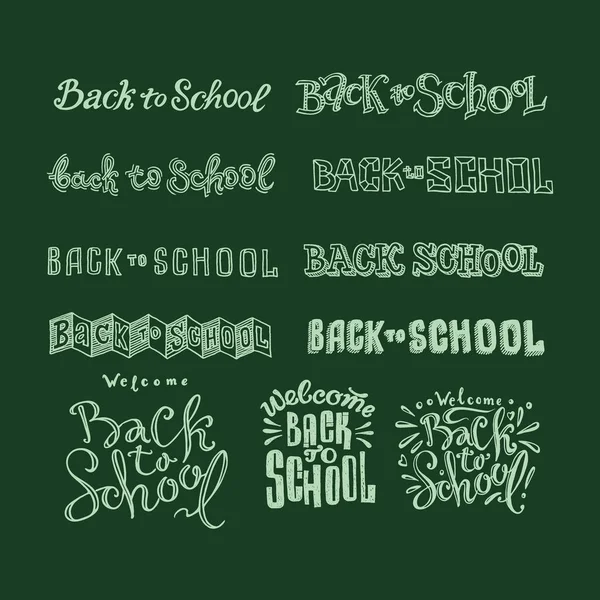 Επιστροφή Στο Σχολείο Καλλιγραφία Γράφοντας Στο Πράσινο Πίνακα Κιμωλία — Διανυσματικό Αρχείο